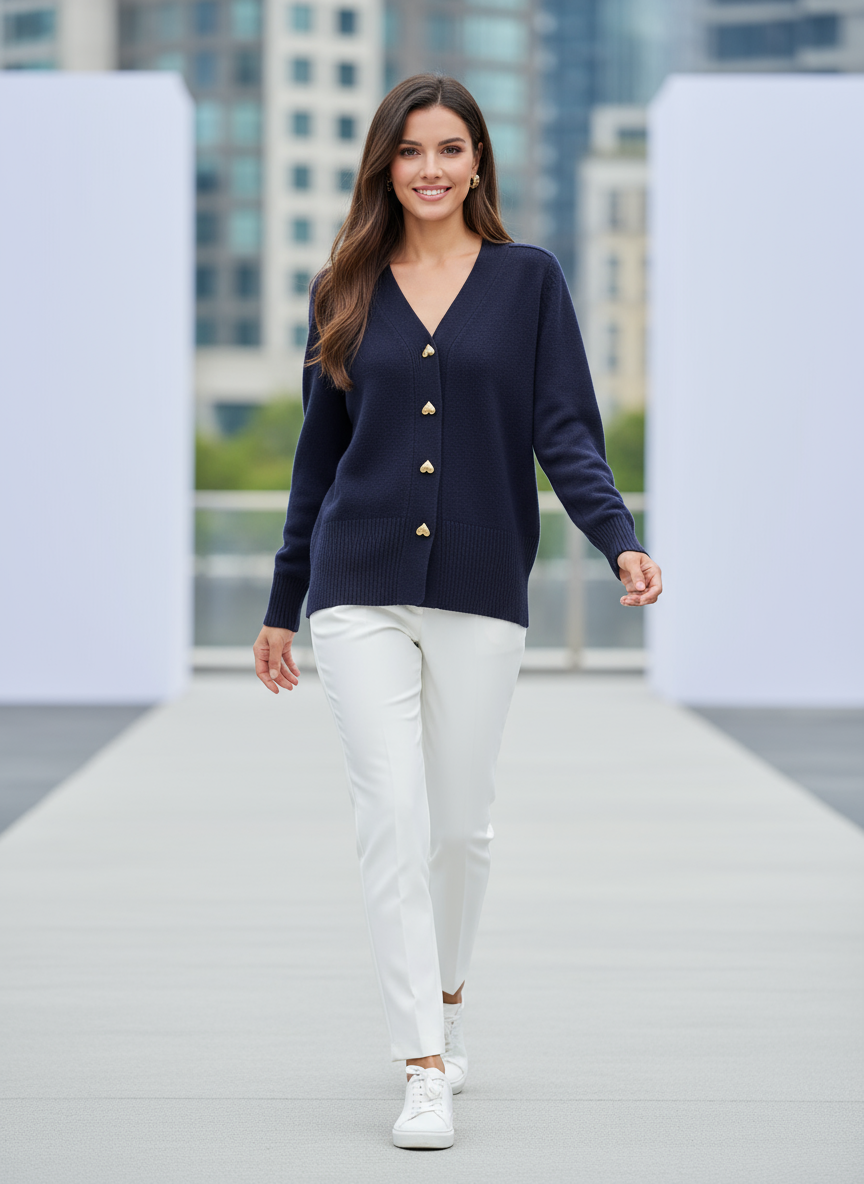 Luna – Chic Cardigan with Gold Heart Buttons