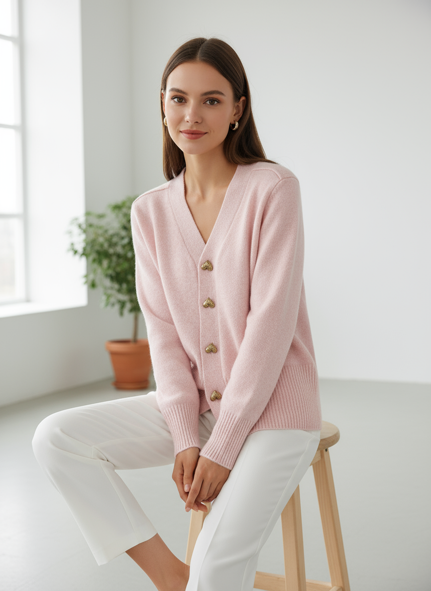 Luna – Chic Cardigan with Gold Heart Buttons