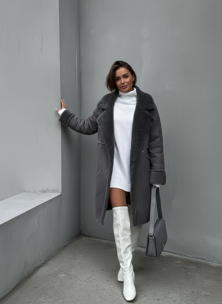 Iraida - Elegant Long Women's Coat in Eco-Fur