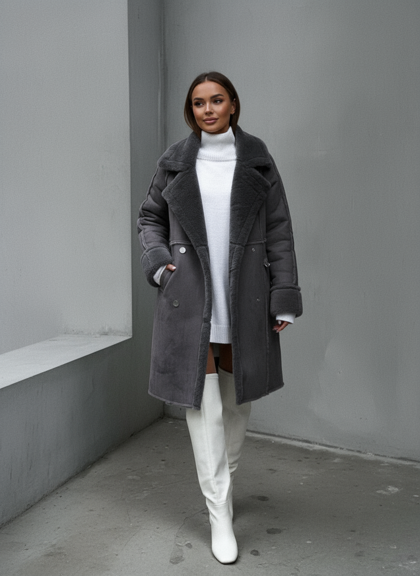 Iraida - Elegant Long Women's Coat in Eco-Fur