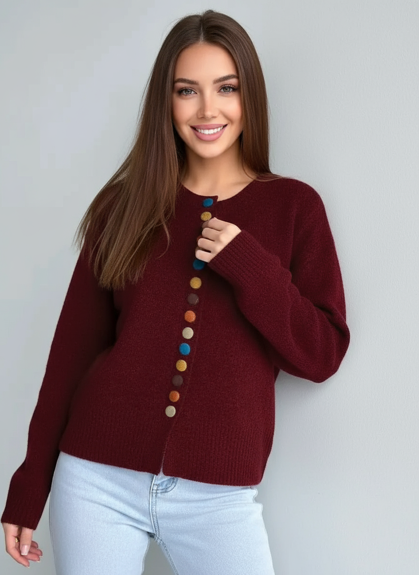Ivetta - Women's Soft Jumper with Coloured Buttons