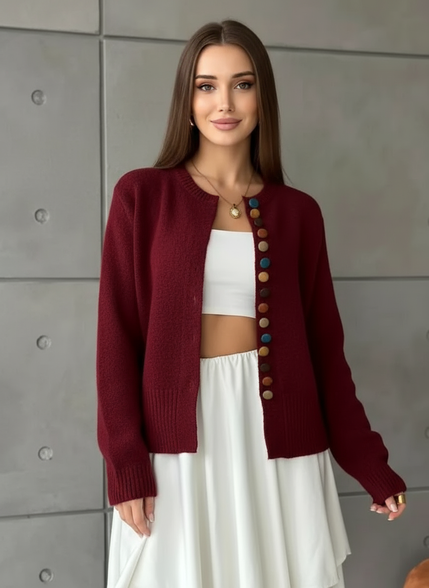 Ivetta - Women's Soft Jumper with Coloured Buttons