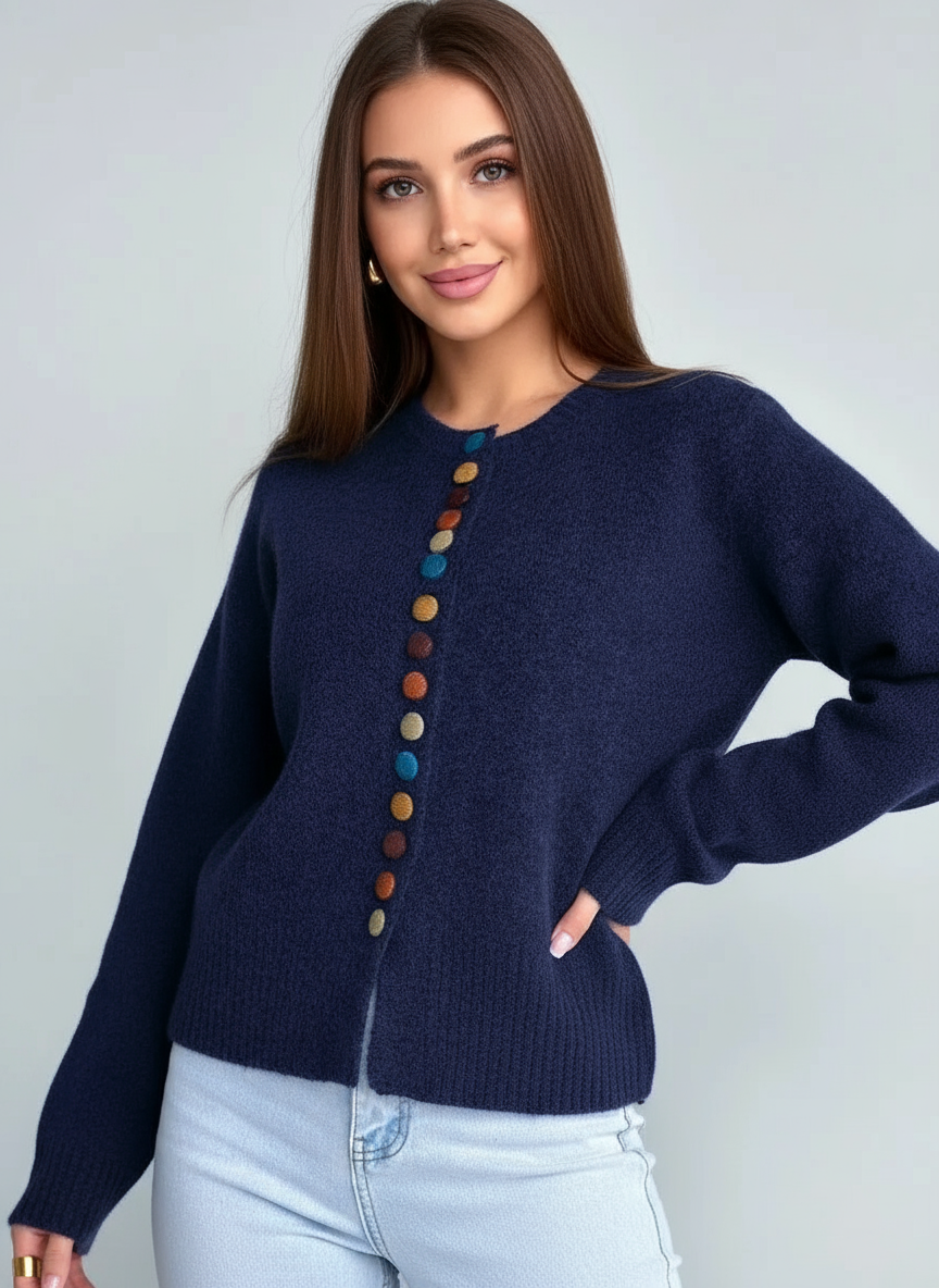 Ivetta - Women's Soft Jumper with Coloured Buttons