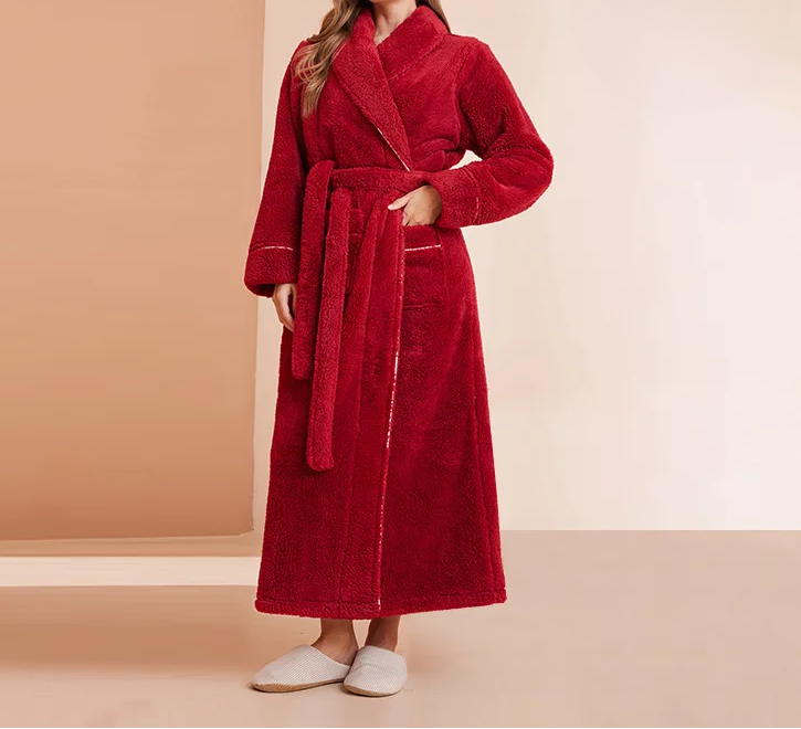 Women's Soft Flannel Bathrobe With Tie Belt – A Warm Bathrobe For Winter, Relaxation, And Cozy Days At Home