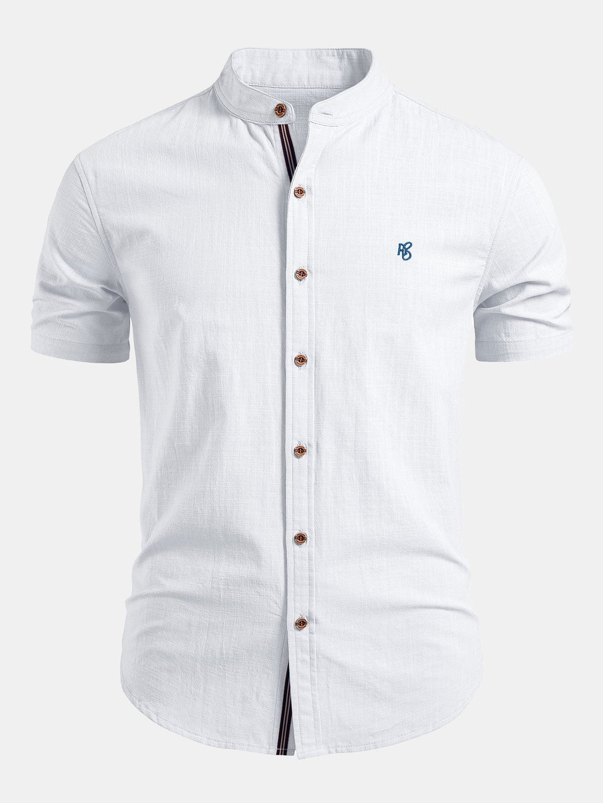 Men's Short-sleeve Shirt With A Stand-up Collar And Tailored Fit – A Minimalist Shirt For Summer, Everyday Wear, And Smart-casual Style