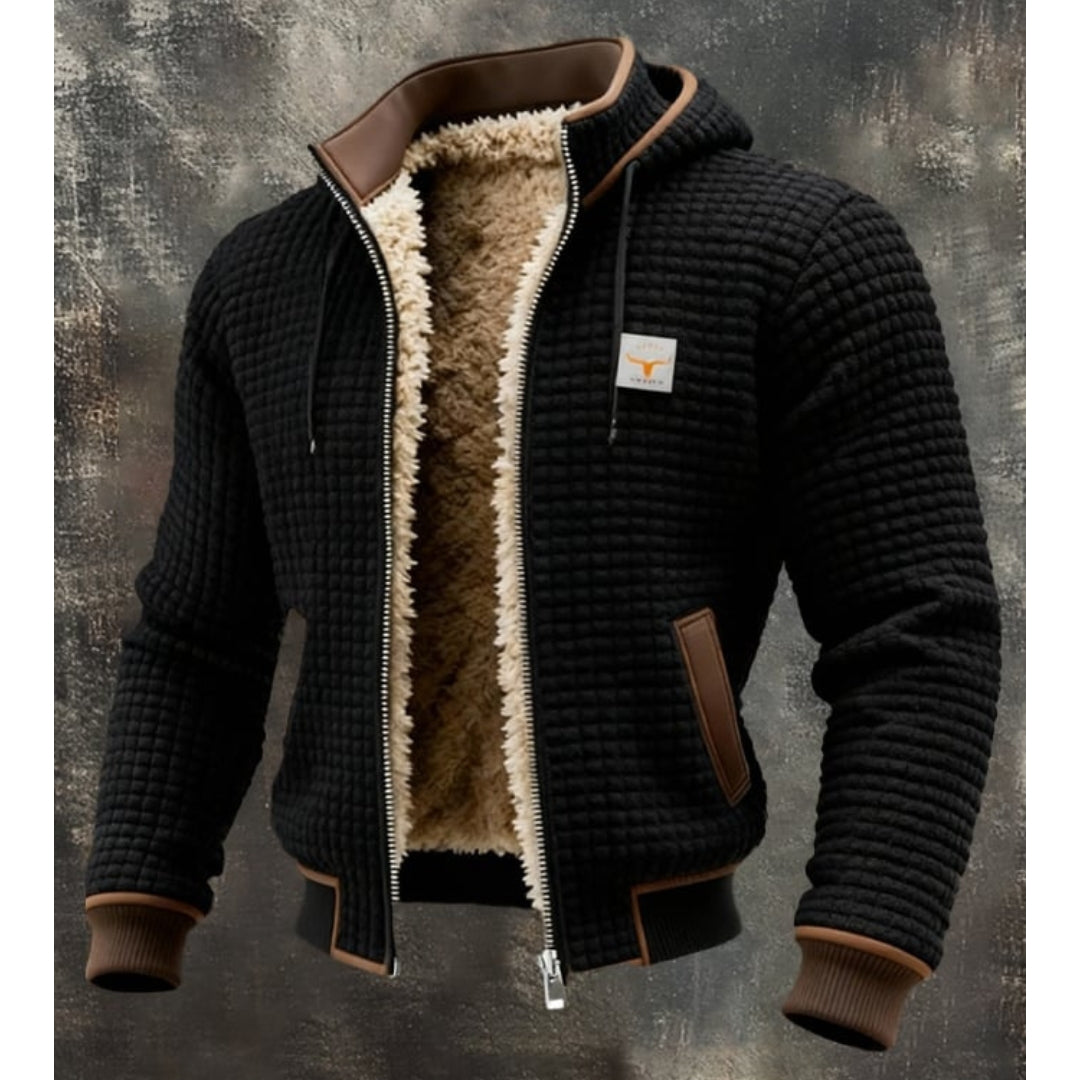 Men's Thermal Fleece Winter Jacket With A Quilted Design, Hood, And Sherpa Lining – Warm Outerwear With A Zipper And Wind-resistant Finish For Cold Days And Outdoor Use