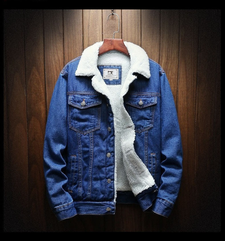 Men's Fleece-lined Denim Jacket - Warm Button-front For Autumn And Winter