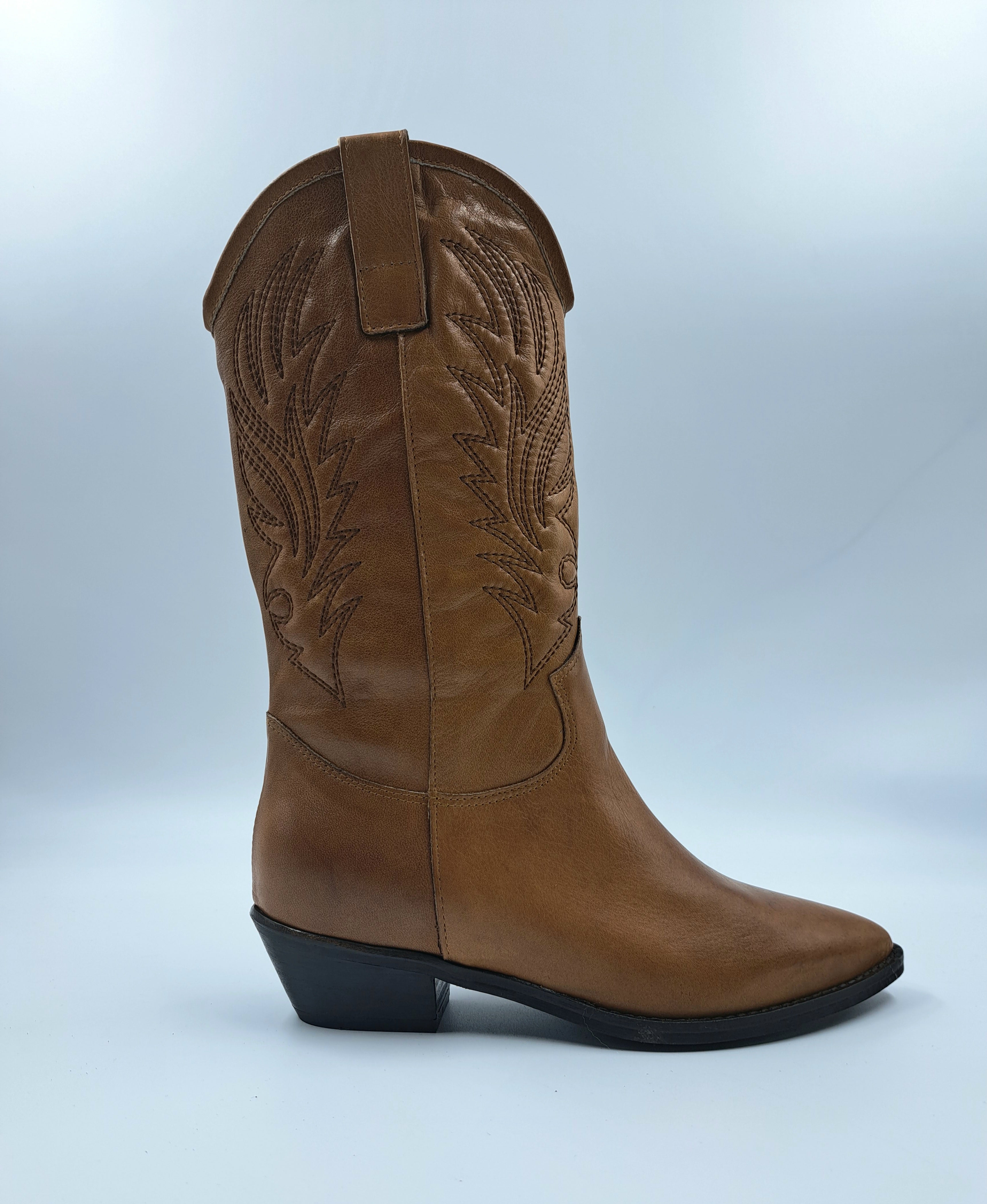 Faustine - Mid Calf Cowboy Boots for Women in Tan