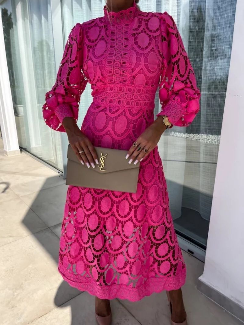 Women's Lace Midi Dress With Long Sleeves – Elegant Party Dress For Weddings, Summer Parties, And Special Occasions