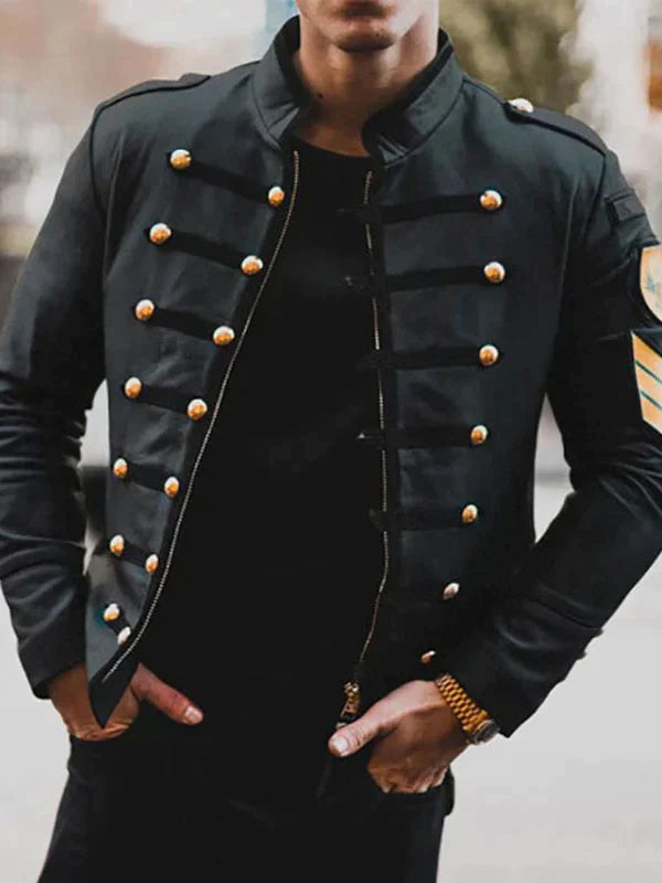 Men's Military-inspired Jacket With A Stand-up Collar And Decorative Buttons – A Stylish Jacket For Everyday Wear, Leisure, And Modern Casual Style