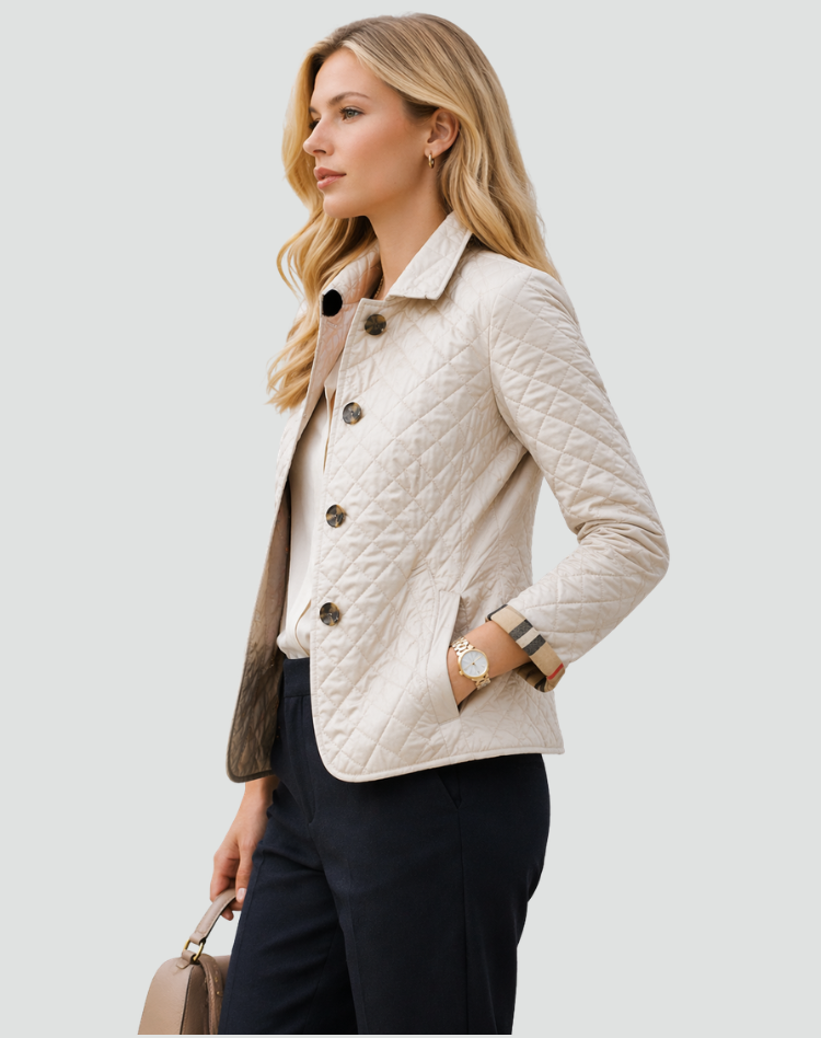 Women's Quilted Mid-Season Jacket - Lightweight Button-Front Casual Coat for Transitional Weather