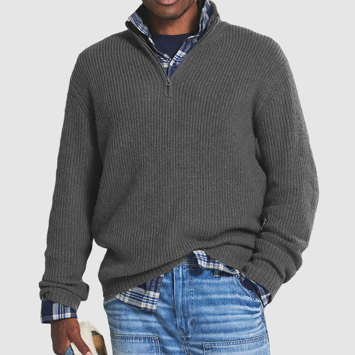Men's Ribbed Quarter-zip Cashmere Sweater - Regular Fit Knitwear For Smart Casual Wear
