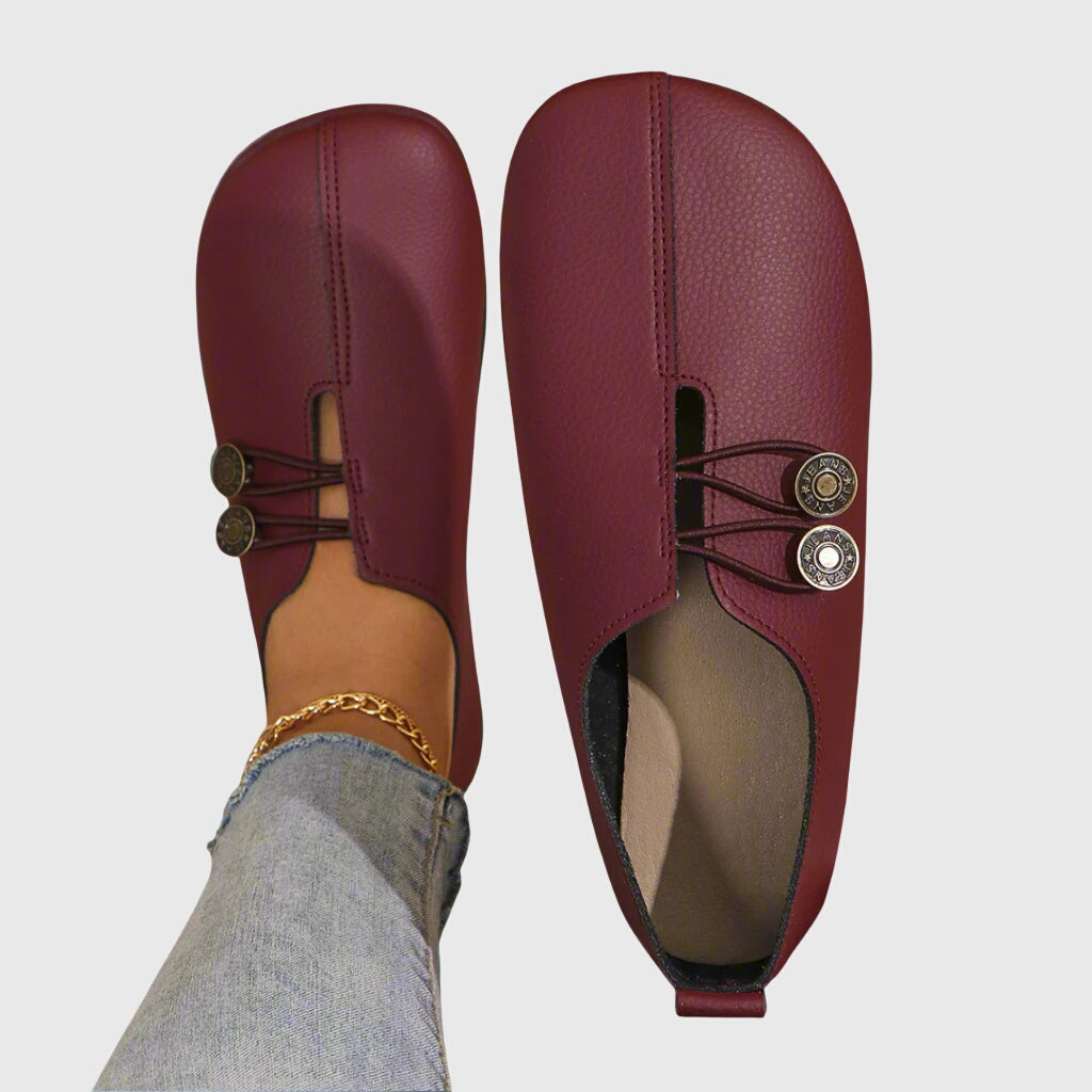 Mila | Women Brown Vintage Button Slip-On Flats
