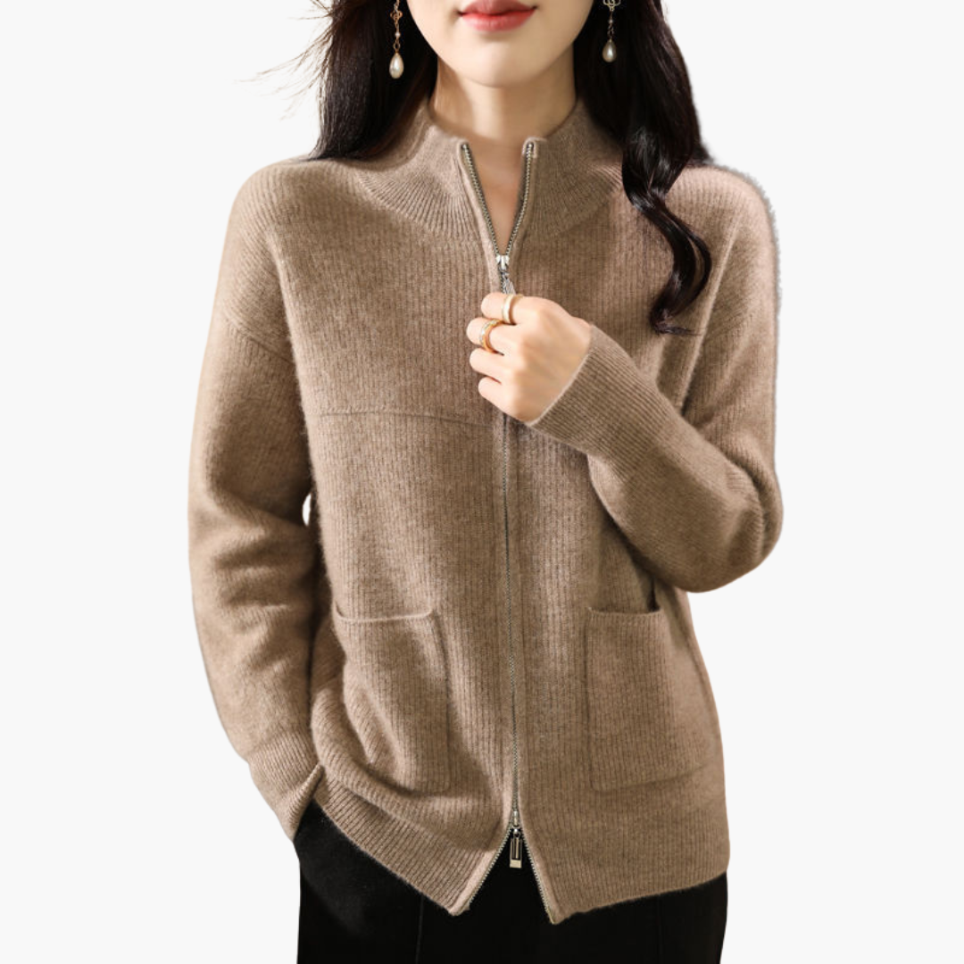 Kiara - Women's Zip Cardigan with High Collar