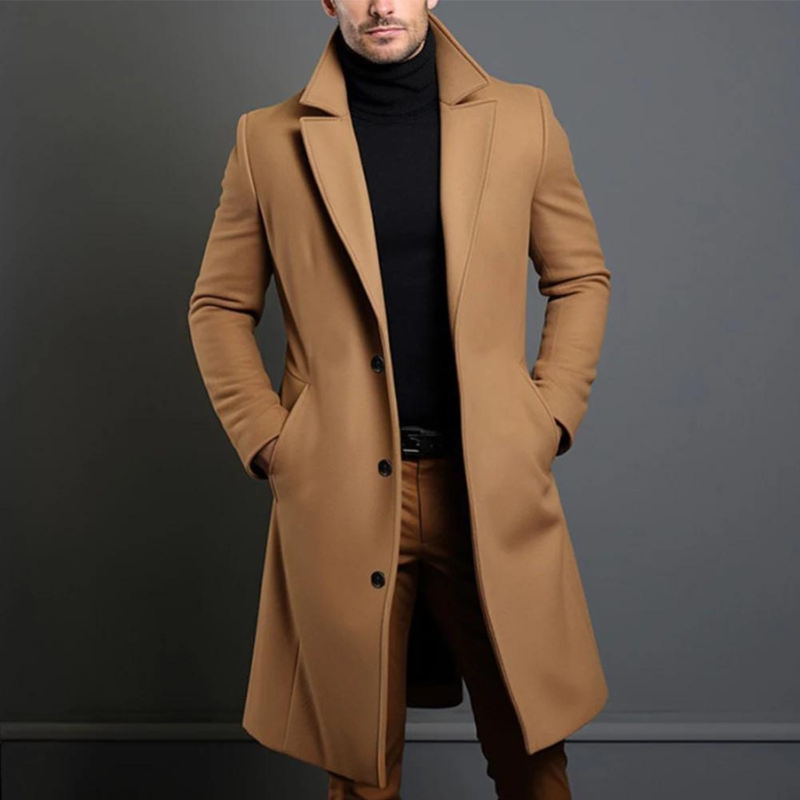 Men's Wool Coat With A Long, Tailored Fit – Classic Winter Outerwear For The Office, Everyday Wear, And Formal Occasions