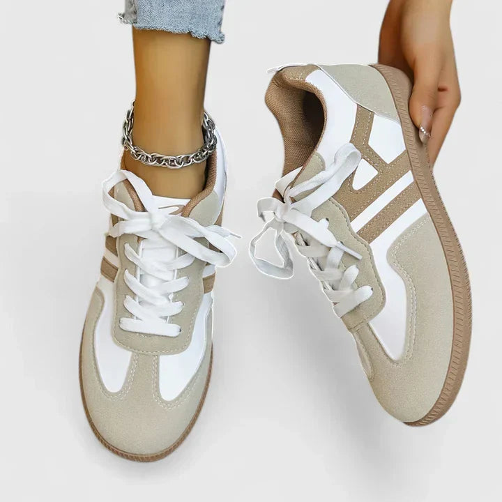 Lena | Women Beige Retro Lace-Up Casual Sneakers