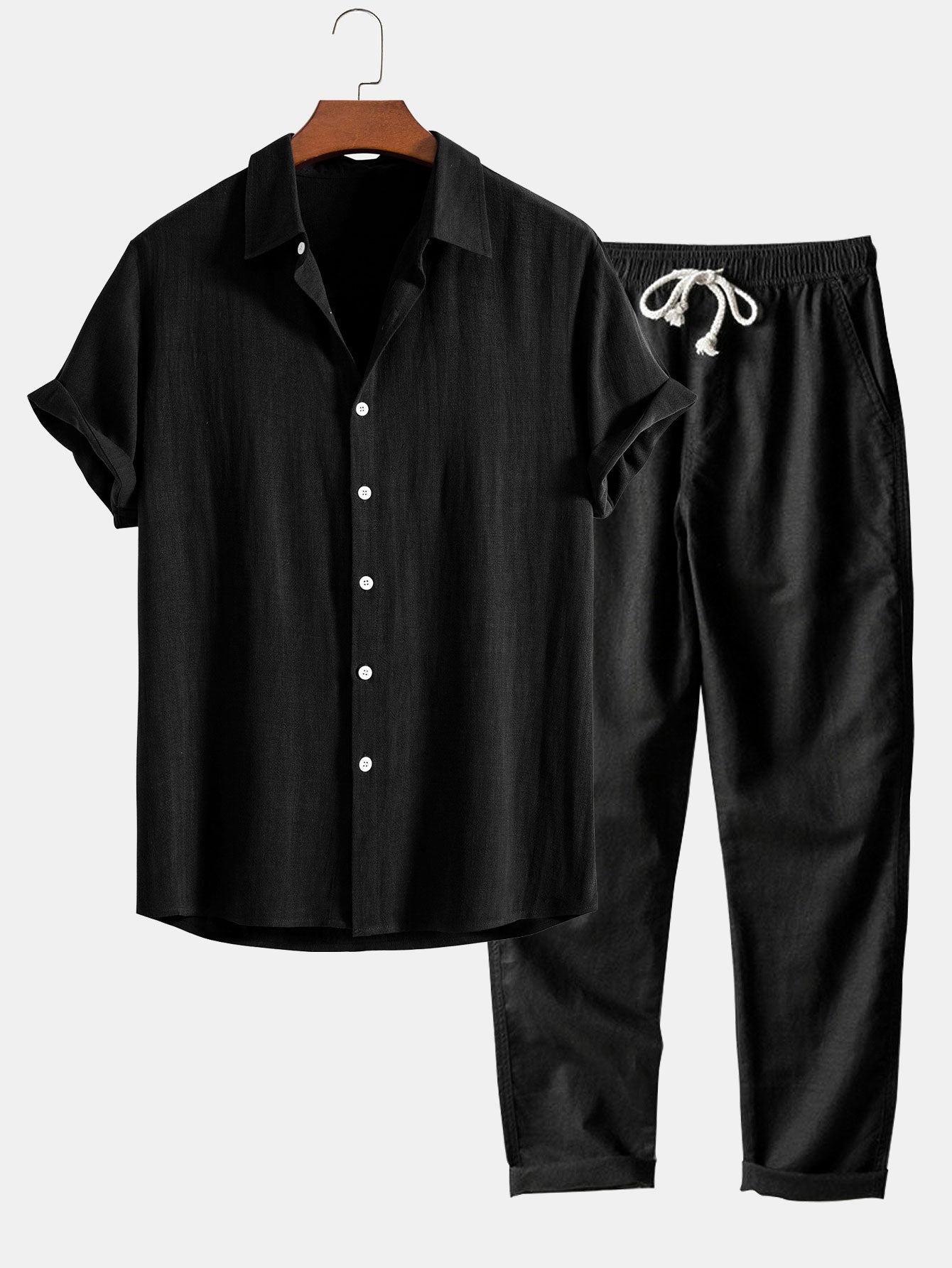 Evan | Shirt in linen and viscose blend with buttons and straight linen pants