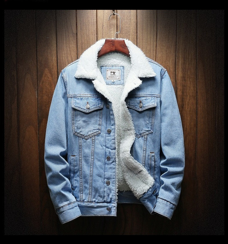 Men's Fleece-lined Denim Jacket - Warm Button-front For Autumn And Winter
