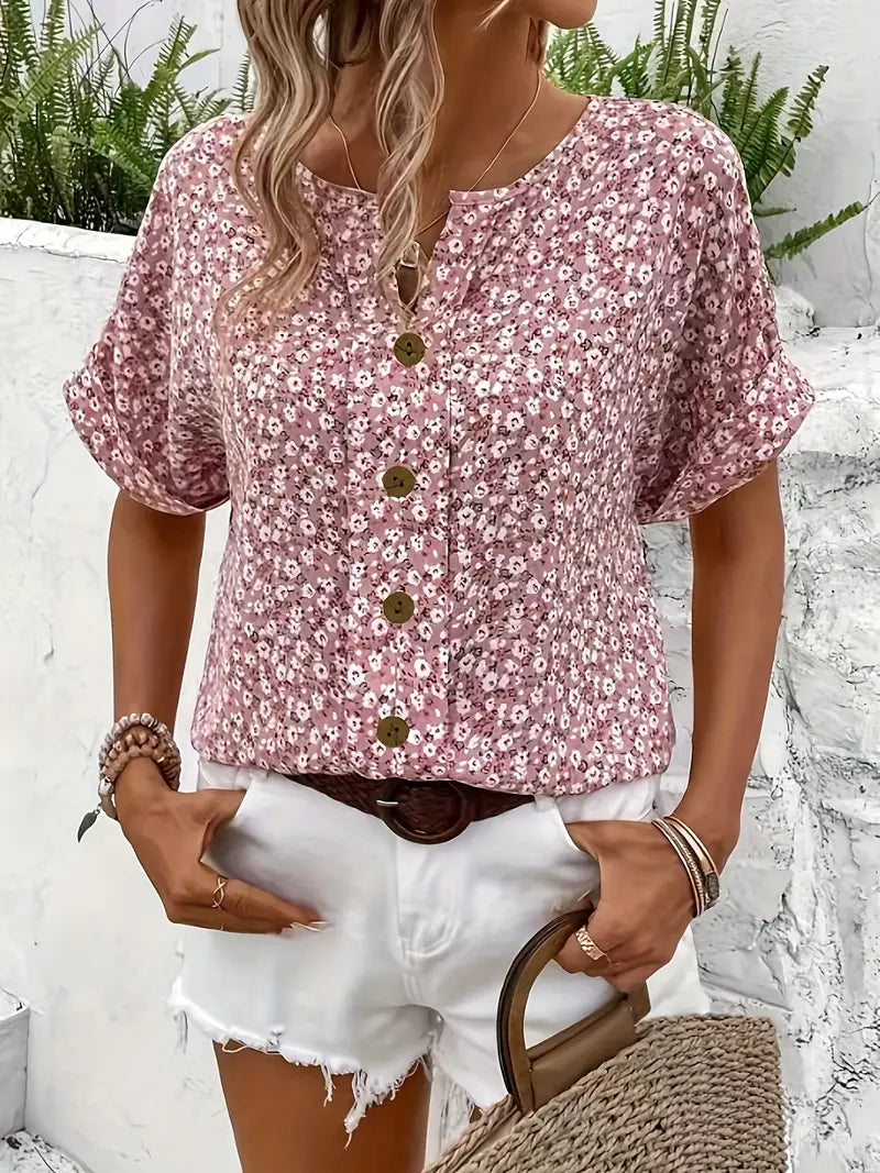 Lena | Women Relaxed Fit Floral Short Sleeve Summer Blouse