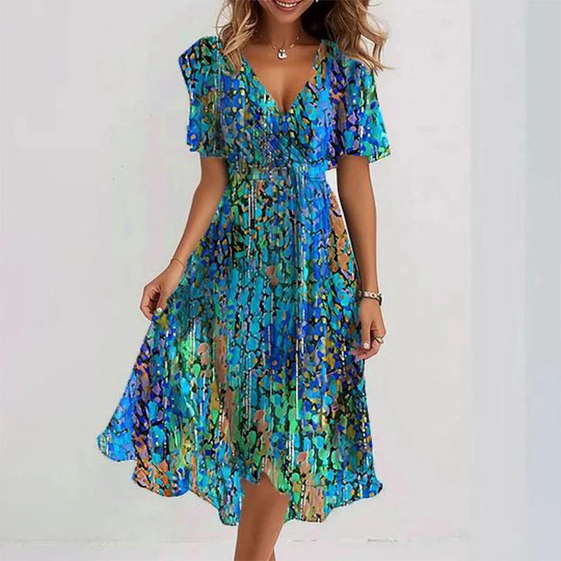Anna| Asymmetrical Wrap Dress with Puff Sleeves