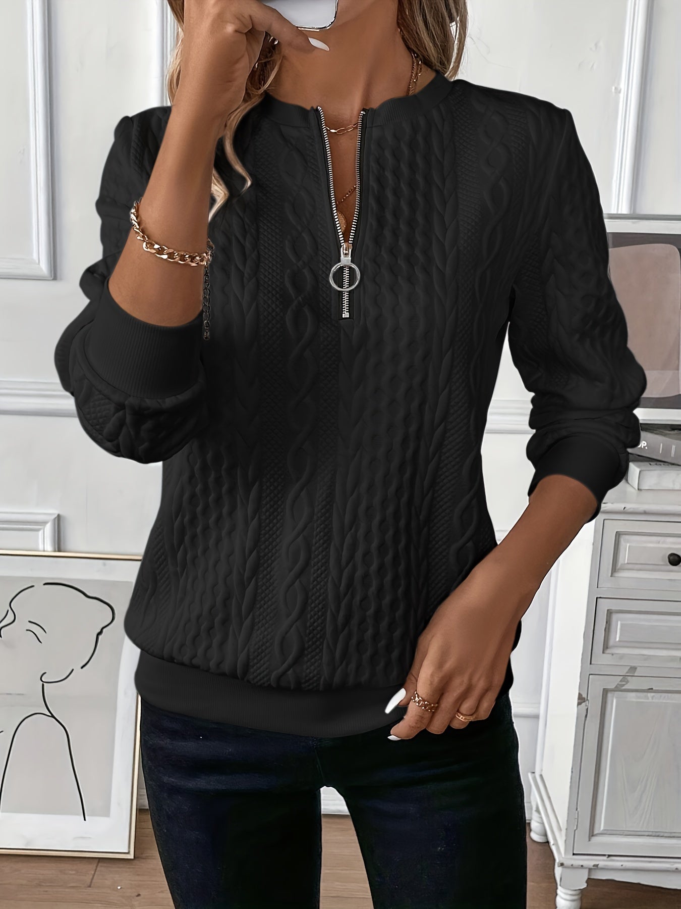 Zoey™ | Stylish Cable Knit Zip Sweater
