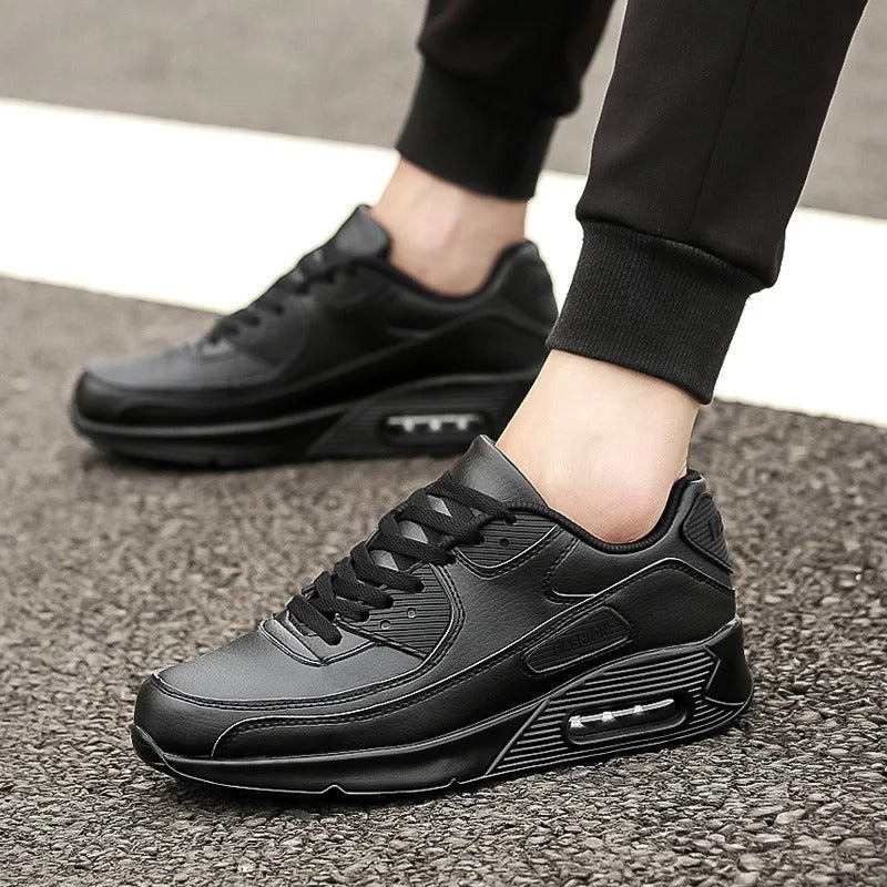 Men's Leather Sneakers With A Cushioned Sole – Classic Everyday Sneakers For Streetwear, Leisure, And Casual Style
