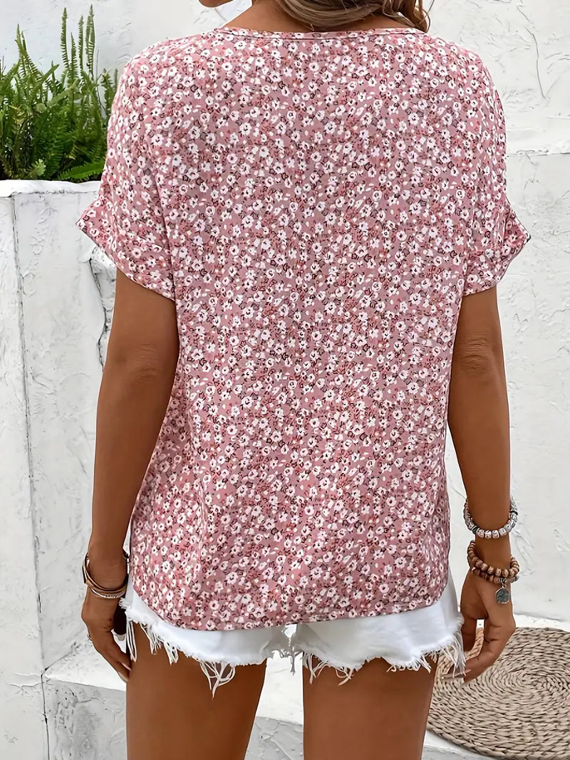 Lena | Women Relaxed Fit Floral Short Sleeve Summer Blouse