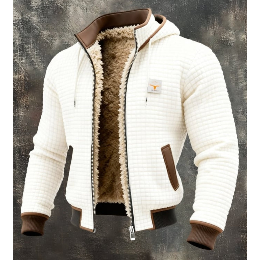 Men's Thermal Fleece Winter Jacket With A Quilted Design, Hood, And Sherpa Lining – Warm Outerwear With A Zipper And Wind-resistant Finish For Cold Days And Outdoor Use