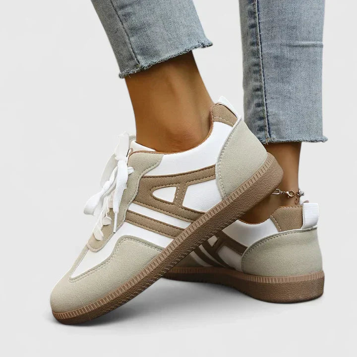 Lena | Women Beige Retro Lace-Up Casual Sneakers