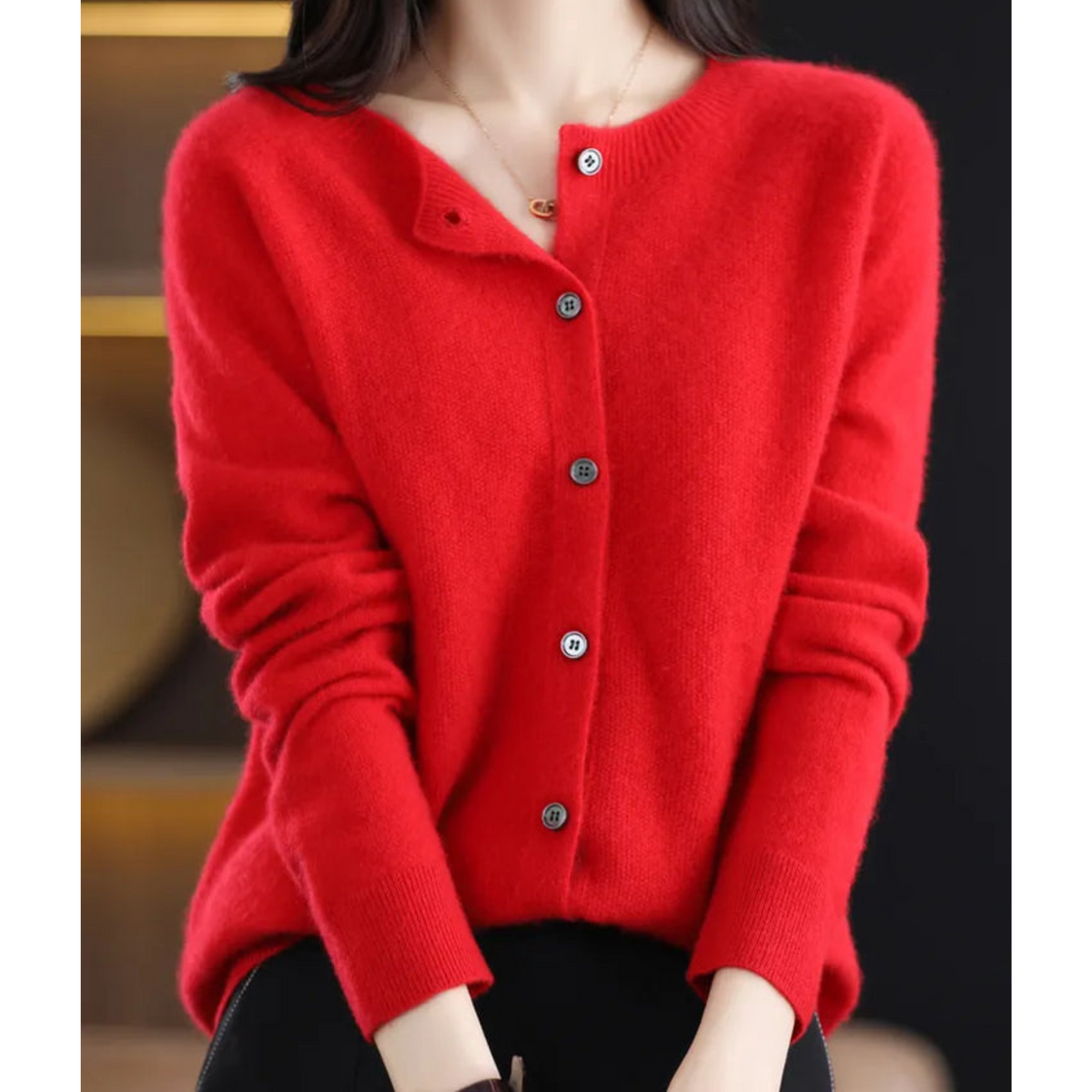 Women's Merino Wool and Cashmere Cardigan - Elegant O-Neck Winter Knit Layering Cardigan