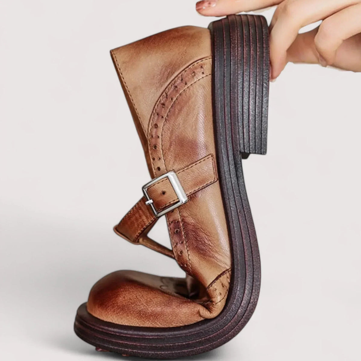 Women's T-bar Brogue Shoes With Buckle And Round Toe – Flat Shoes For The Office, Everyday Wear, And Smart-casual Style