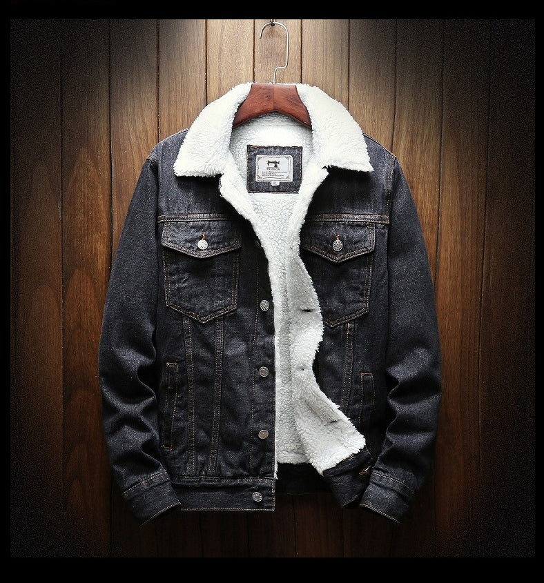 Men's Fleece-lined Denim Jacket - Warm Button-front For Autumn And Winter
