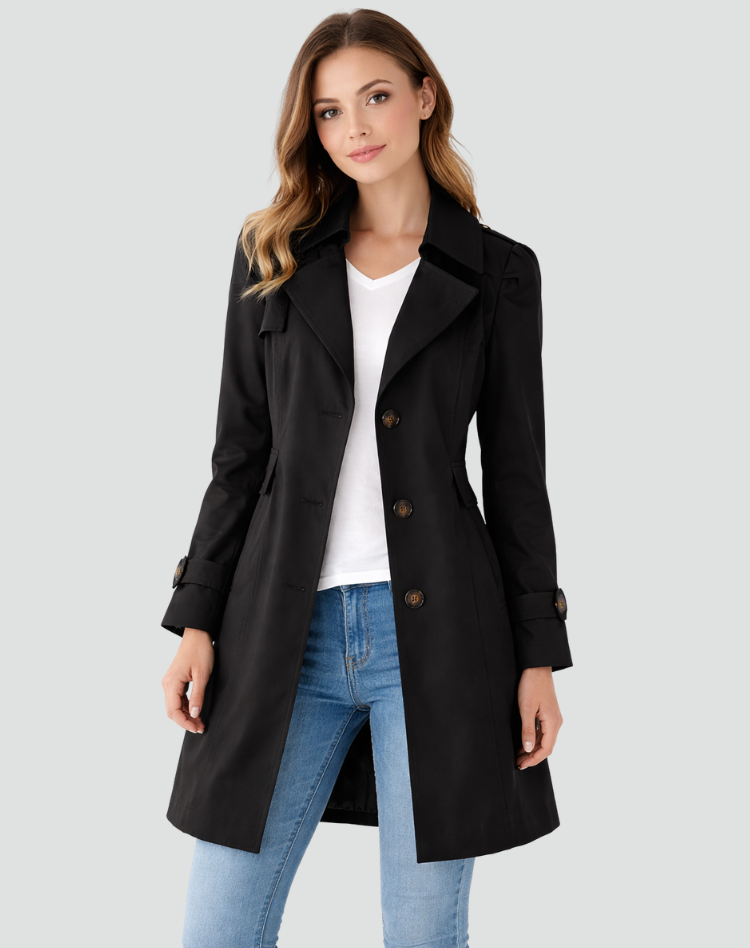 Women's Tailored Trench Coat - Classic Lapel Mid-length Jacket For Timeless Everyday Wear