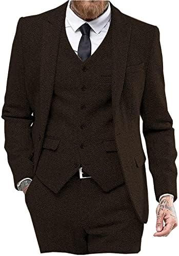 Men's 3-piece Suit In Herringbone Tweed – Classic Tailored Suit Set For Weddings, Parties, And Formal Occasions
