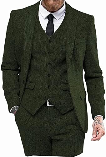 Men's 3-piece Suit In Herringbone Tweed – Classic Tailored Suit Set For Weddings, Parties, And Formal Occasions