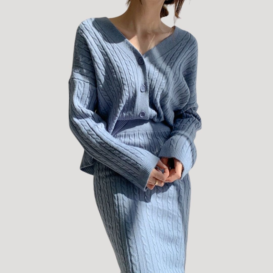Primavera – Women's Knitwear Set with Midi Skirt and Cardigan