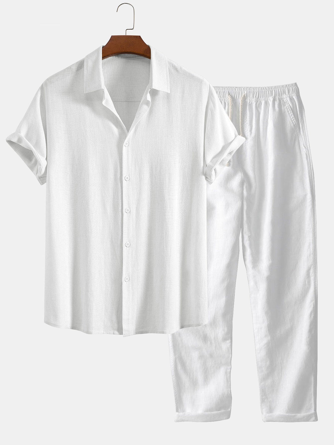 Evan | Shirt in linen and viscose blend with buttons and straight linen pants