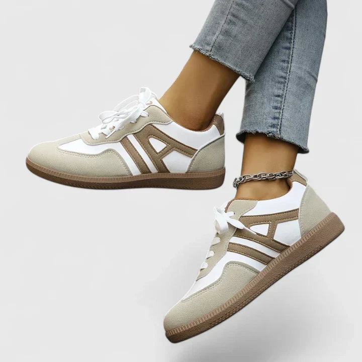 Lena | Women Beige Retro Lace-Up Casual Sneakers
