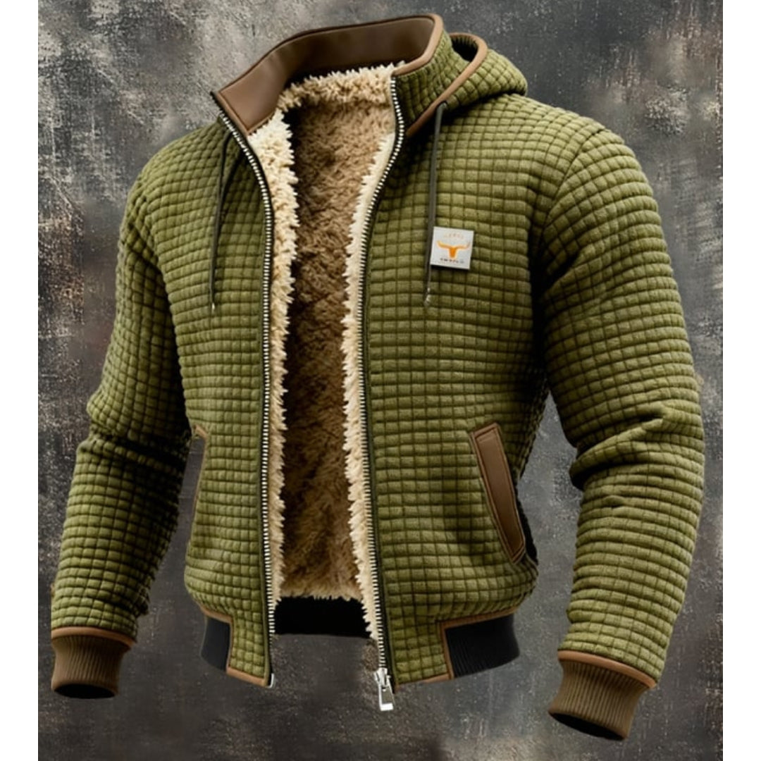 Men's Thermal Fleece Winter Jacket With A Quilted Design, Hood, And Sherpa Lining – Warm Outerwear With A Zipper And Wind-resistant Finish For Cold Days And Outdoor Use