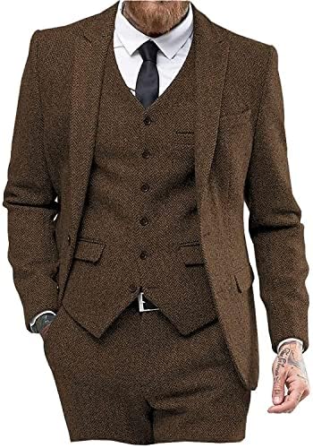 Men's 3-piece Suit In Herringbone Tweed – Classic Tailored Suit Set For Weddings, Parties, And Formal Occasions