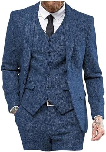 Men's 3-piece Suit In Herringbone Tweed – Classic Tailored Suit Set For Weddings, Parties, And Formal Occasions