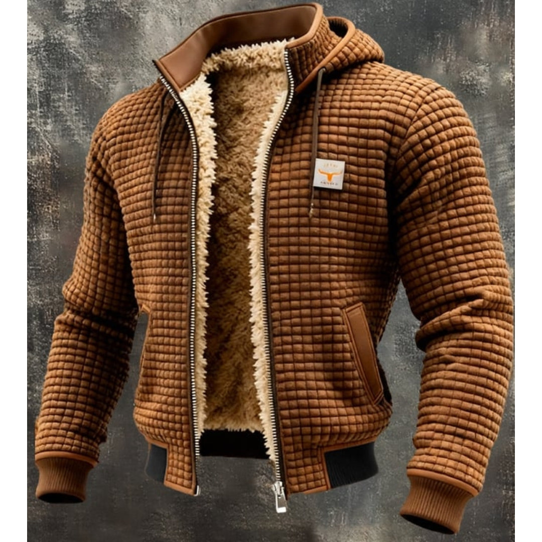 Men's Thermal Fleece Winter Jacket With A Quilted Design, Hood, And Sherpa Lining – Warm Outerwear With A Zipper And Wind-resistant Finish For Cold Days And Outdoor Use