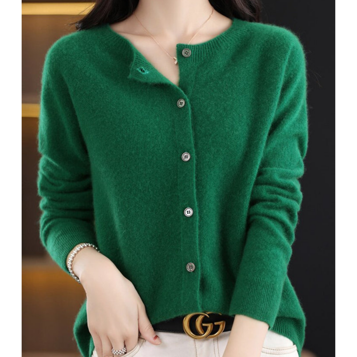 Women's Merino Wool and Cashmere Cardigan - Elegant O-Neck Winter Knit Layering Cardigan