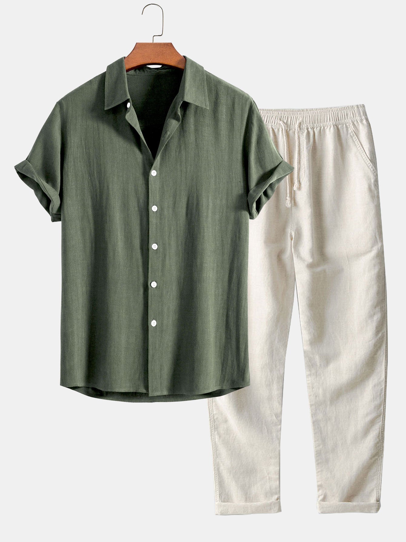 Evan | Shirt in linen and viscose blend with buttons and straight linen pants