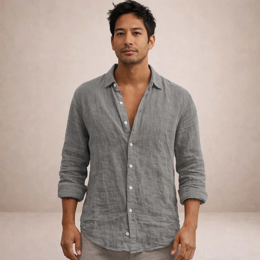 Men's Regular Fit Linen Button-Down Shirt - Casual Summer Shirt for Everyday Wear