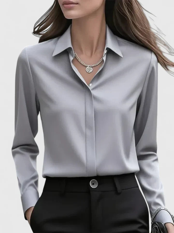 Women's Satin Long-sleeve Blouse - Polished Office And Smart Casual Shirt For Everyday Wear