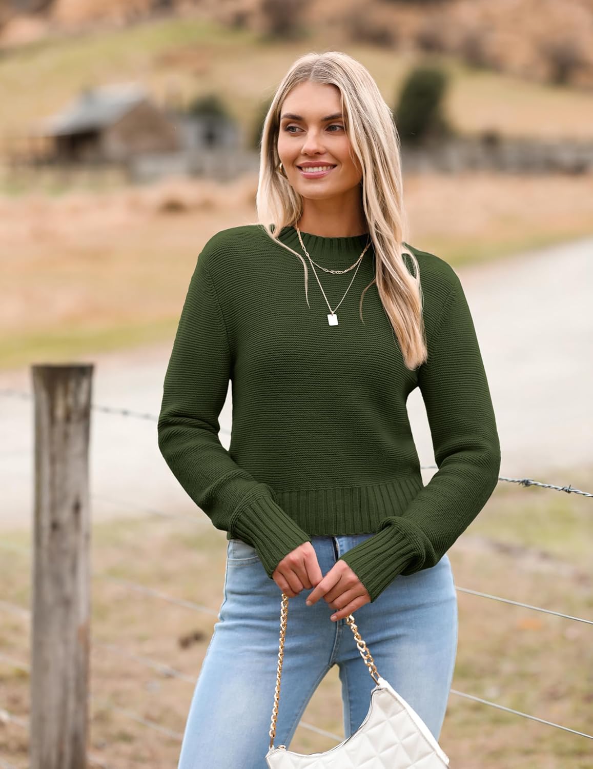 Porsia – Women's Short Crew Neck Autumn Jumper