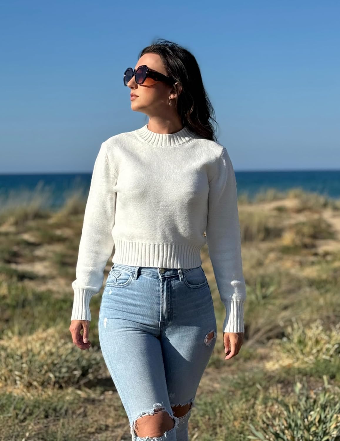 Porsia – Women's Short Crew Neck Autumn Jumper