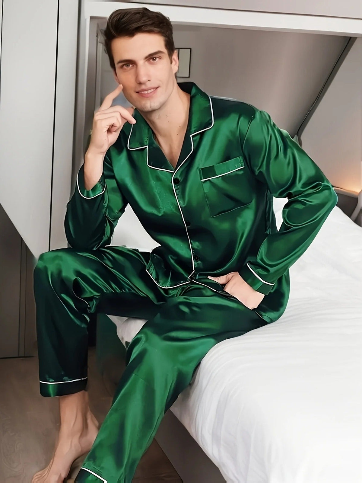 Men's Cotton Silk Pyjama Set - Smooth Satin Sleepwear For Year-round Comfort