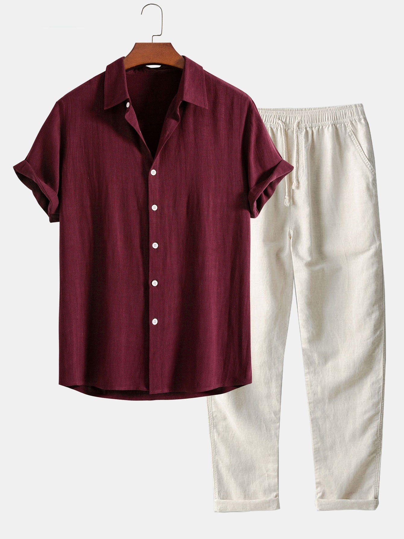 Evan | Shirt in linen and viscose blend with buttons and straight linen pants